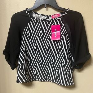 Cropped Blouse Dressy Black White Small NWT